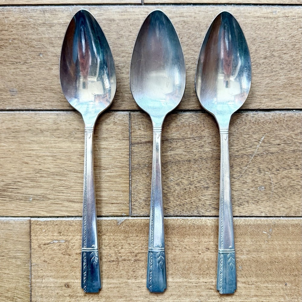 3pc‎ VTG Antique 30s Oneida Prestige GRENOBLE Silverplate Large Serving Spoons